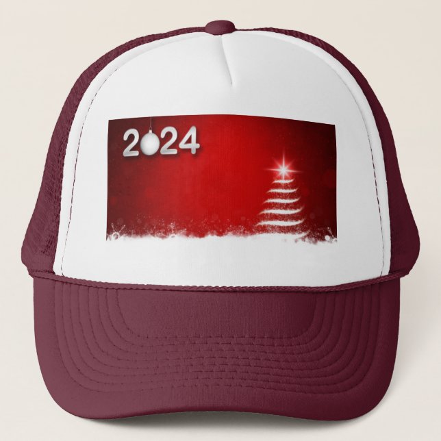 Boné Árvore de Natal Piscando Cor Vermelha fundo-Cap (Frente)