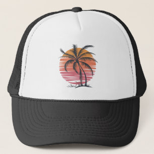 Boné Árvore Palm - Estilo Retro, pôr do sol Tropical Be