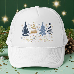 Boné Árvores Festivas Natal Caprichoso Azul Dourado