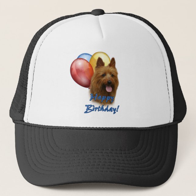 Boné Aussie Terrier Happy Birthday Balões (Frente)