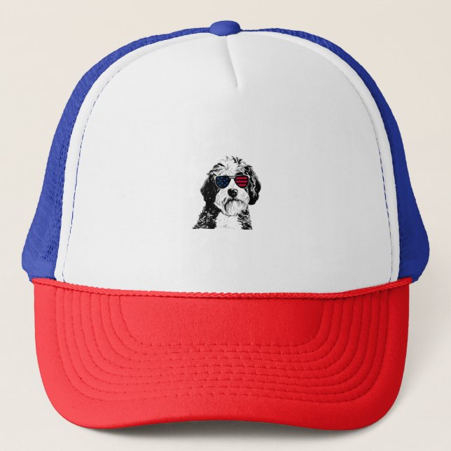 Boné Aussiedoodle Dog 4 de julho América Flag (Frente)