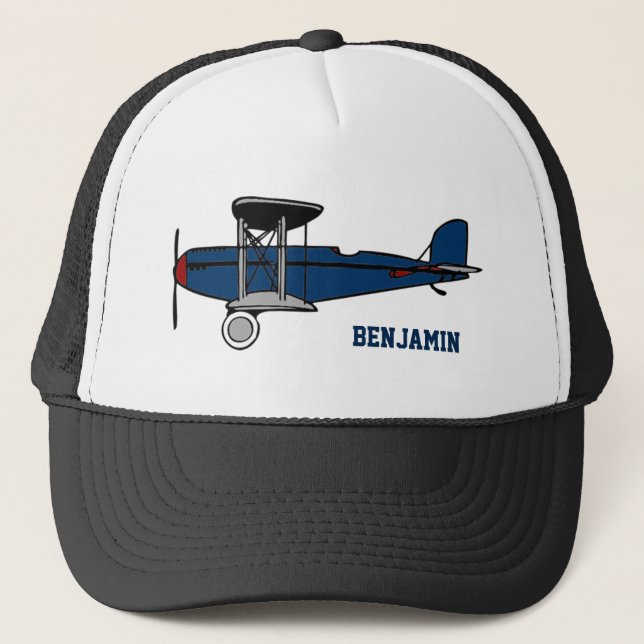 Boné Avião Azul Vintage Retro para Crianças (Frente)