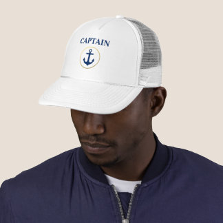 Boné Azul branco do capitão náutico Dourado