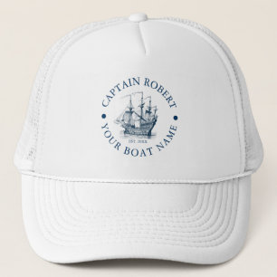 Boné Azul Marinho e Branco Barco Náutico Vintage