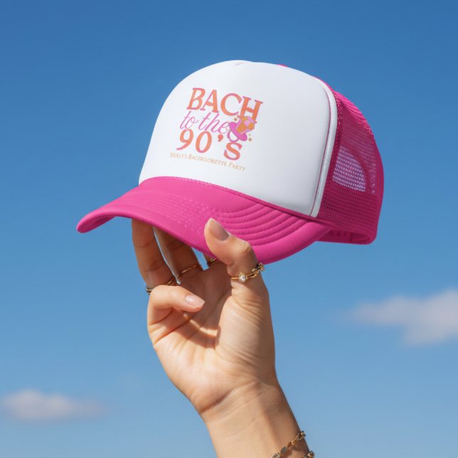 Boné Bach to the 90s - Design de Festa de solteira retr (Fun Pink 90s Retro Bachelorette Trucker Hat)