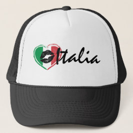 Boné Baci Kiss Love Itália Italia Heart Flag Trucker Ha