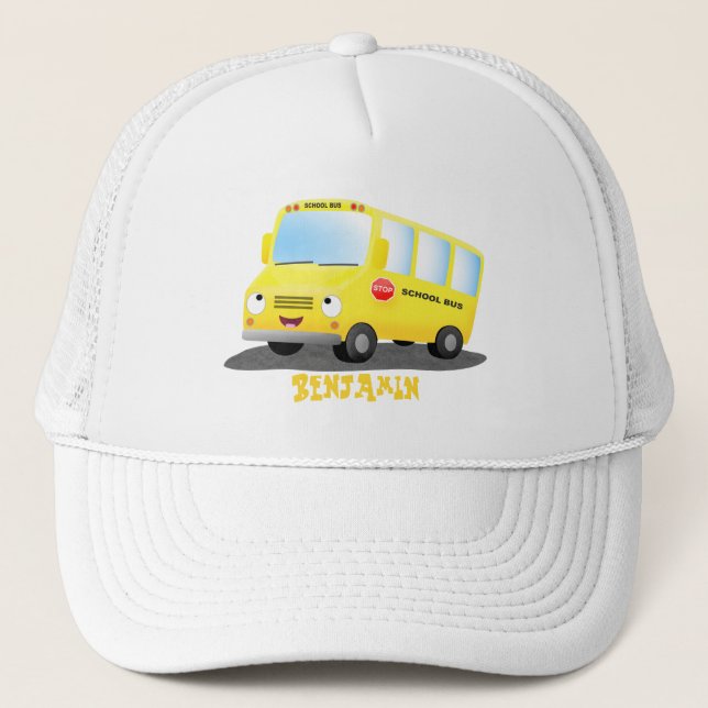 Boné Banda branca e feliz de ônibus escolar amarelo (Frente)