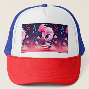 Boné Bandeira Americana com Flamingo Cartoon-69216