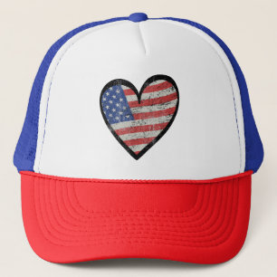 Boné Bandeira Americana Coração Vermelho Branco Azul Fo