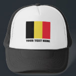 Boné Bandeira belga do chapéu feito sob encomenda do<br><div class="desc">Bandeira belga do chapéu feito sob encomenda do camionista de Bélgica. Faça seu próprio boné para feriados do orgulho nacional, política, o partido político e o evento de esportes internacional como o futebol, golfe, rugby, grilo, o tênis etc. adiciona seu próprio citações ou slogan engraçado. Design do headwear do divertimento....</div>
