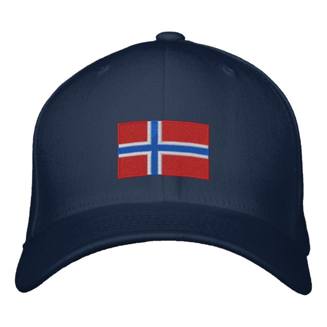 Boné Bandeira da Noruega bordada em lã achatada (Frente)