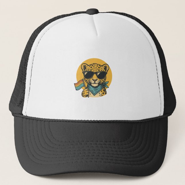 Boné Bandeira do Orgulho do Leopardo Arco-íris Design V (Frente)