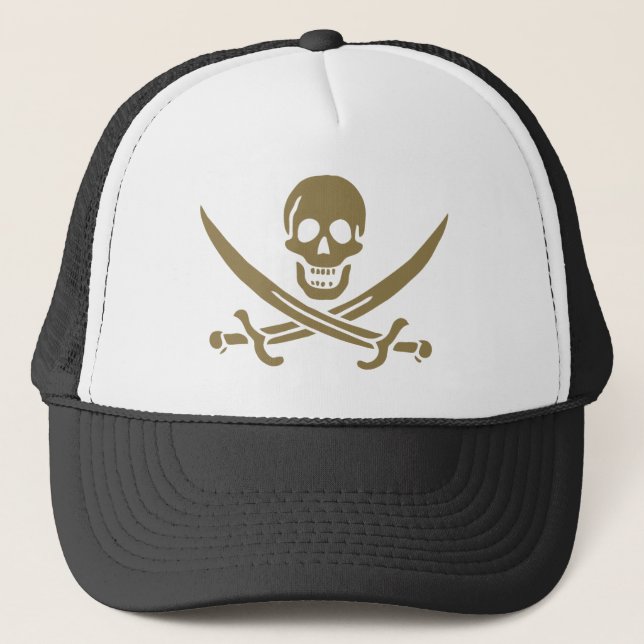 Boné Bandeira Dourada do Caveira e Espadas Pirata de Ca (Frente)