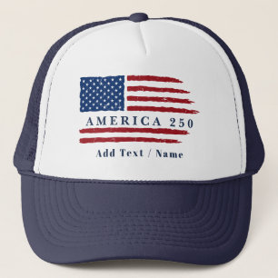 Boné Bandeira Patriótica América 250 com Texto Personal