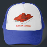 Boné Barco Pedal Vermelho e Branco Personalizado<br><div class="desc">É o chapéu perfeito para vestir enquanto anda a pedalar no seu barco pedal, e faz um presente de excelente para os fãs destes pequenos barcos movidos a pé. Este estilo de caminhoneiro que apresenta uma ilustração de um barco a pedal em vermelho e branco, com o seu texto personalizado...</div>