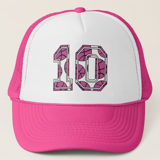 Boné Basquetebol número 10 cor-de-rosa e branco (Frente)