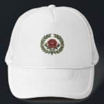 Boné Beautiful Scandinavian Folk Art Floral Print Cap<br><div class="desc">Elevate your everyday style with a touch of folk art elegance. This beautiful cap showcases a stunning Rosemaling pattern with a vibrant central red rose and detailed green leaf work on a natural canvas background. A unique accessory that blends tradition with modern style.</div>