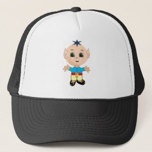 Boné Bebê elfo fofo e feliz em roupas azuis e amarelas