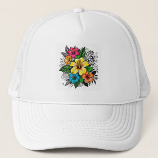 Boné Beisebol Floral Vibrante e Chapéu de Caminhoneiro