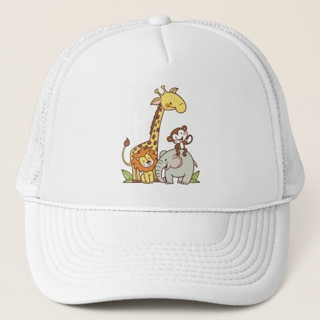 Boné Bichos De Cartoon Bonitos - Girafa, Leão E Macaco (Frente)