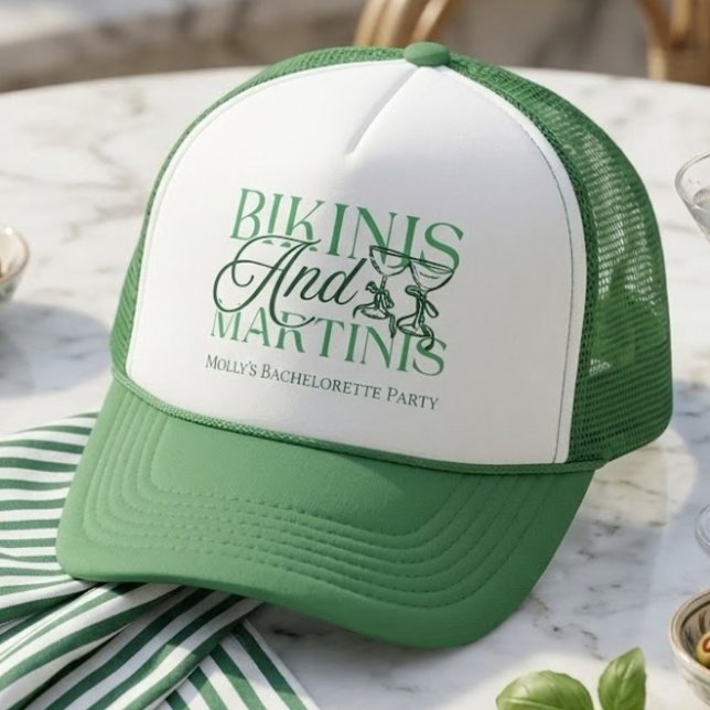 Boné Biquínis e Martinis Beach Bachelorette (Bikinis and Martinis Bachelorette Party Trucker Hat)