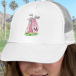 Boné Blush Pink Golf Initial Monogram<br><div class="desc">This all white hat features a stylish blush pink watercolor golf bag filled with clubs, sitting on a patch of green grass. The design includes a simple serif initial monogram placed right on the bag, making it feel like a natural part of the artwork. The letter is shown in a...</div>