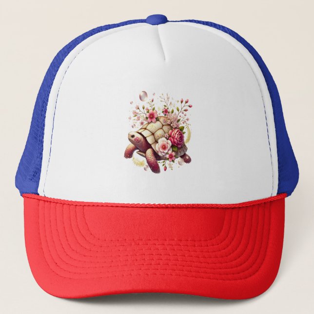 Boné Boho Floral Sea Turtle Pink Flor (Frente)