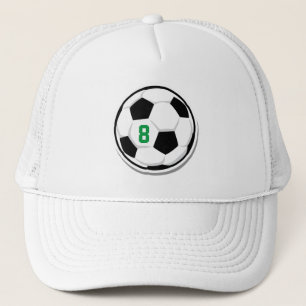 Boné Bola de Futebol Branca Preta Verde Número da Equip