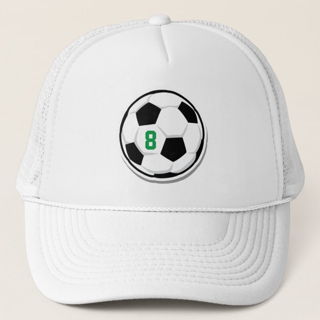 Boné Bola de Futebol Branca Preta Verde Número da Equip (Frente)