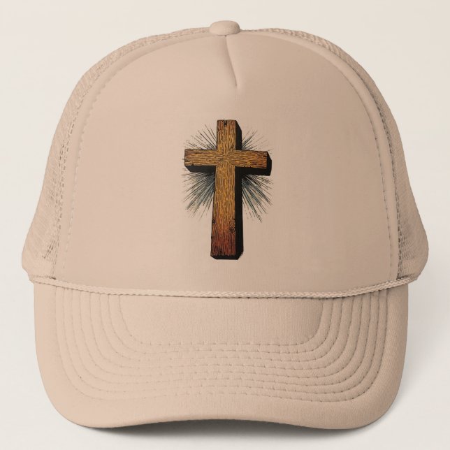Boné Bold Wooden Christian Cross Trucker Hat (Frente)
