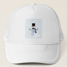 Boné Boneco de neve com chapéu e cachecol. Eu Amo Neve