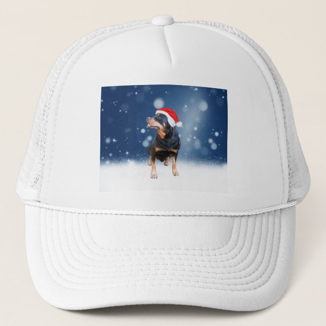 Boné Bonito Rottweiler Cachorro Natal Santa Hat Estrela (Frente)