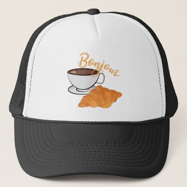 Boné Bonjour Croissant Coffee Breakfast - Café Francês (Frente)