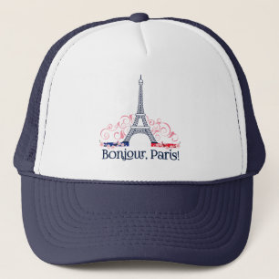 Boné Bonjour Paris com Torre Eiffel e Detalhes Florais