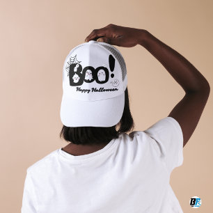 Boné Boo! Dia das Bruxas Simples Preto e Branco