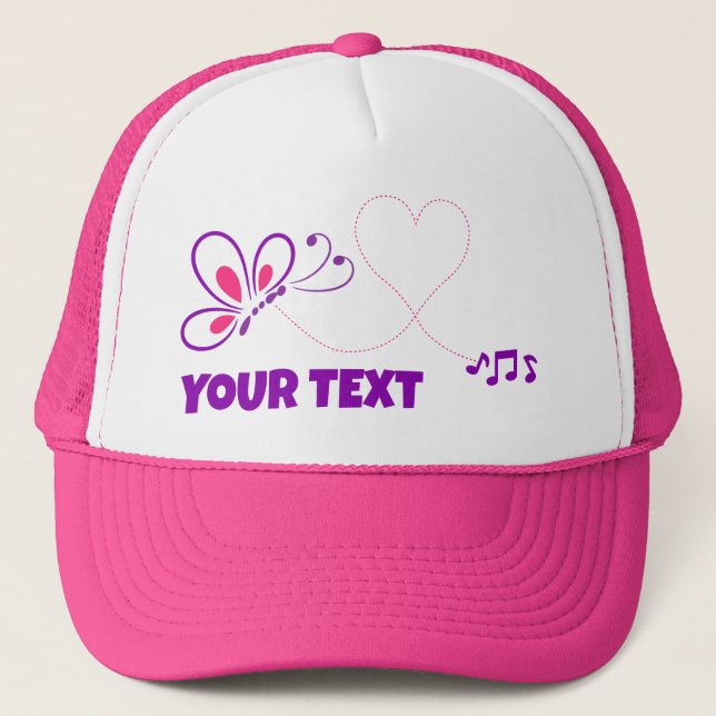 Boné Borboleta Rosa e Roxa Coração Personalizado (Frente)