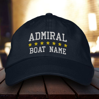 Boné Bordado Almirante Náutico Nome do Seu Barco Azul