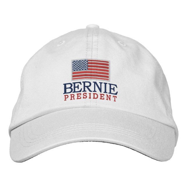 Boné Bordado Bernie Sanders para Presidente com bandeira Americ (Frente)