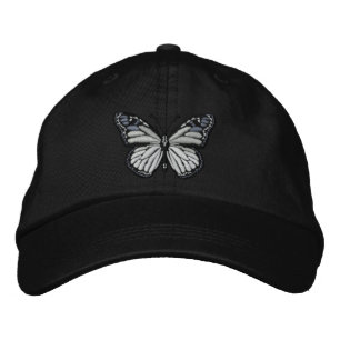 Boné Bordado Borboleta de monarca preto e branco