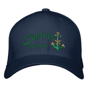 Boné Bordado Capitão personalizado Náutico Âncora Nome Verde