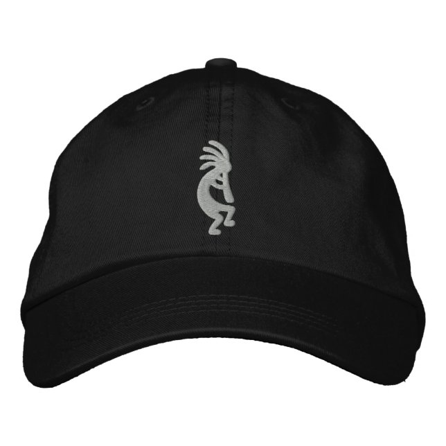 Boné Bordado Chapéu bordado de prata e Kokopelli preto (Frente)