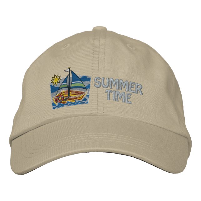 Boné Bordado Palavras de Verão e Barco  (Frente)