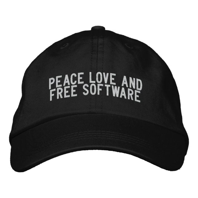 Boné Bordado Paz, amor e software livre (Frente)