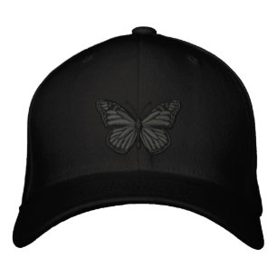 Boné Bordado Preto na borboleta Monarca Preta