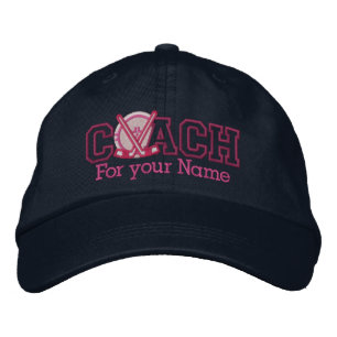 Boné Bordado Treinador de Hóquei Personalizado Rosa com o seu n