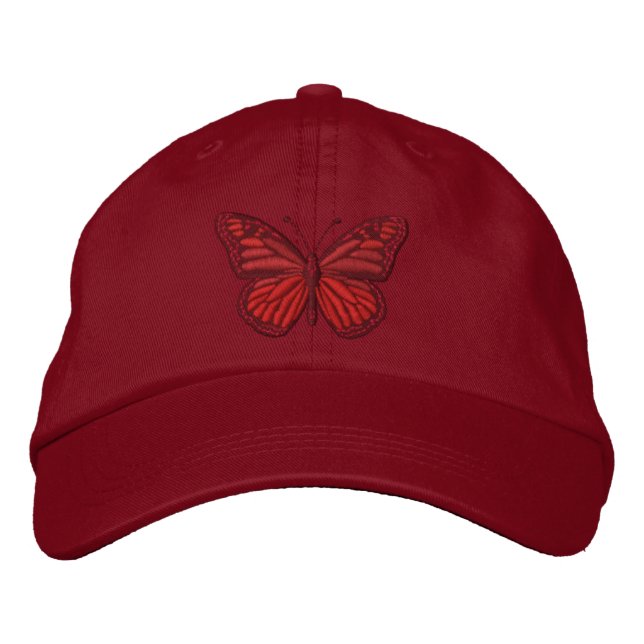 Boné Bordado Vermelho na Borboleta Vermelha (Frente)