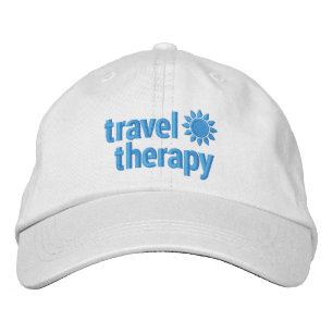 Boné Bordado Viagem da Terapêutica Bordada Hat Branco e Azul