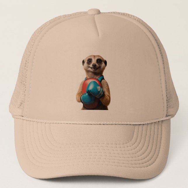 Boné Boxing Meerkat Sports Trucker Hat - Engraçado esti (Frente)