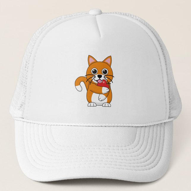 Boné Branca De Gato Branco, Comendo Maçã Vermelha (Frente)