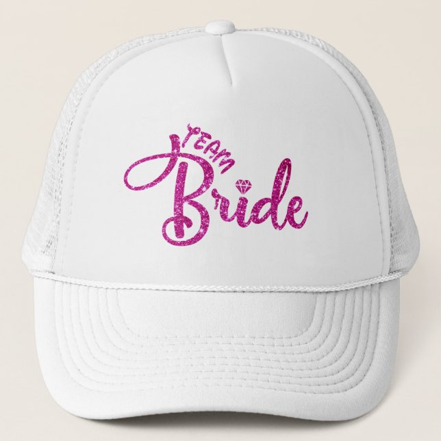 Boné Branco nupcial Rosa Magenta Brilho time da Noiva c (Frente)